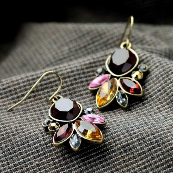 Antiqued Gold Ruby & Accent Crystals Drop Earrings - Picture 4 of 8